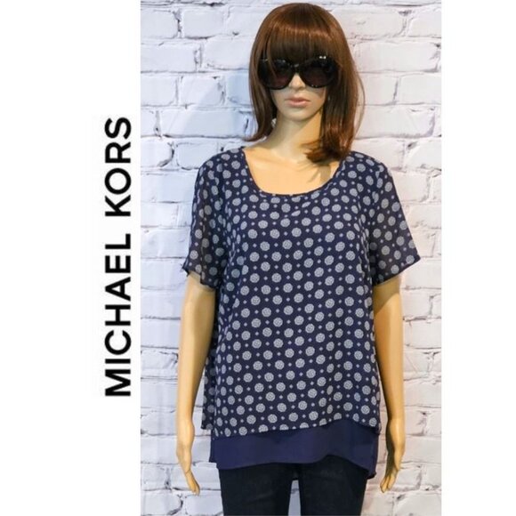 MICHAEL KORS, short sleeve geometric floral print blouse - Picture 3 of 11